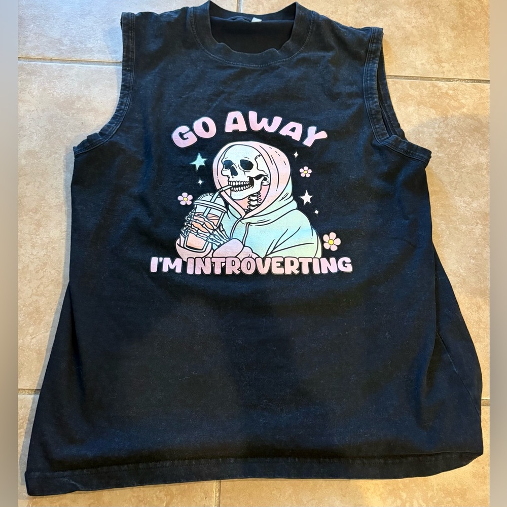 Go Away I’m Introverting Dark Gray Tank. Size: Small